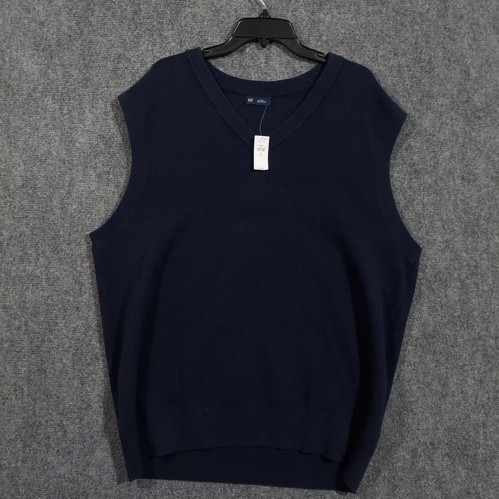 Gap Sweater Vest Mens XLT Navy Blue Cotton‎ Knit V Neck Big Tall Layering NEW